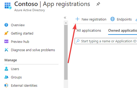 Navigate to portal.azure.com, search for App Registrations, and select New Registration