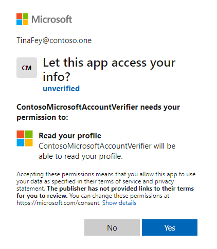 If a user does sign into this app fully, they will be prompted to approve the permissions requested earlier